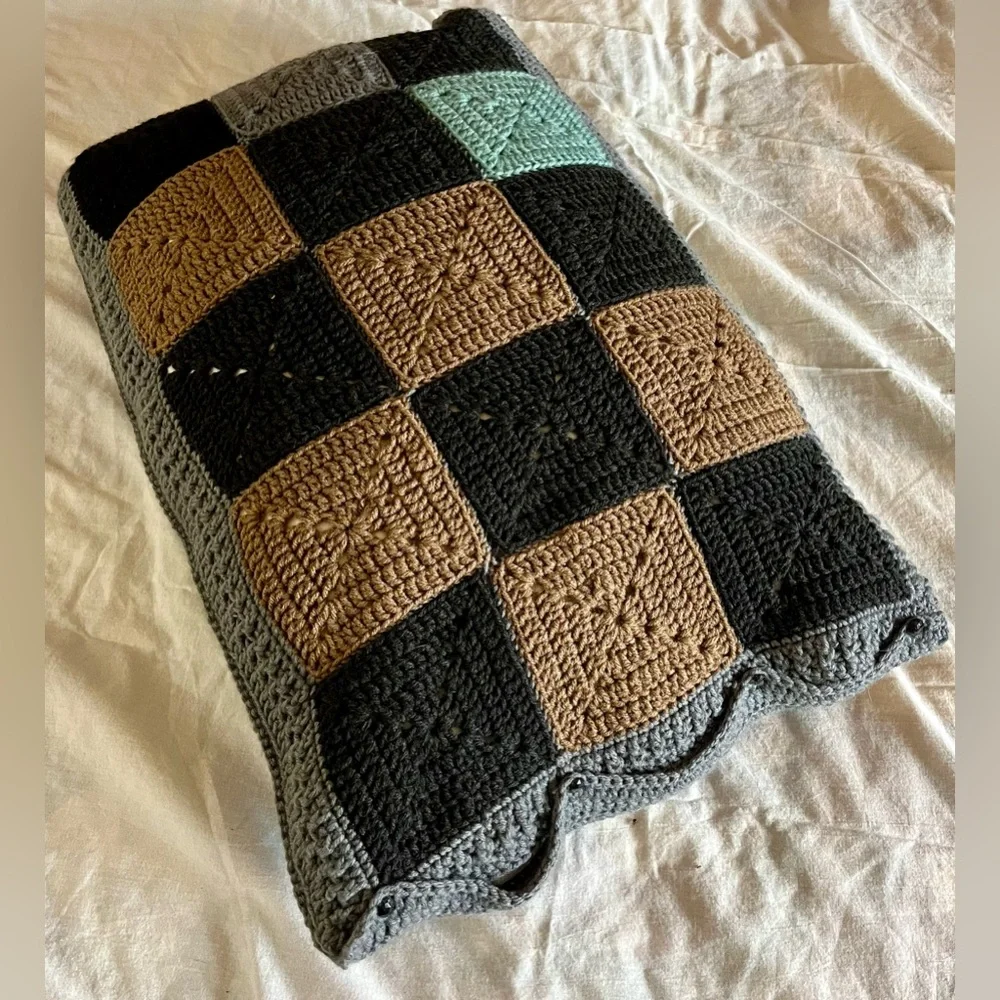 Crocheted Granny Square‎ Pillow Cover Handmade CottageCore Cabin